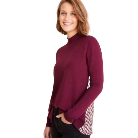 Ann Taylor Women's Small Geo Back Mixed Media Sweater plum/burgundy color - Picture 1 of 8